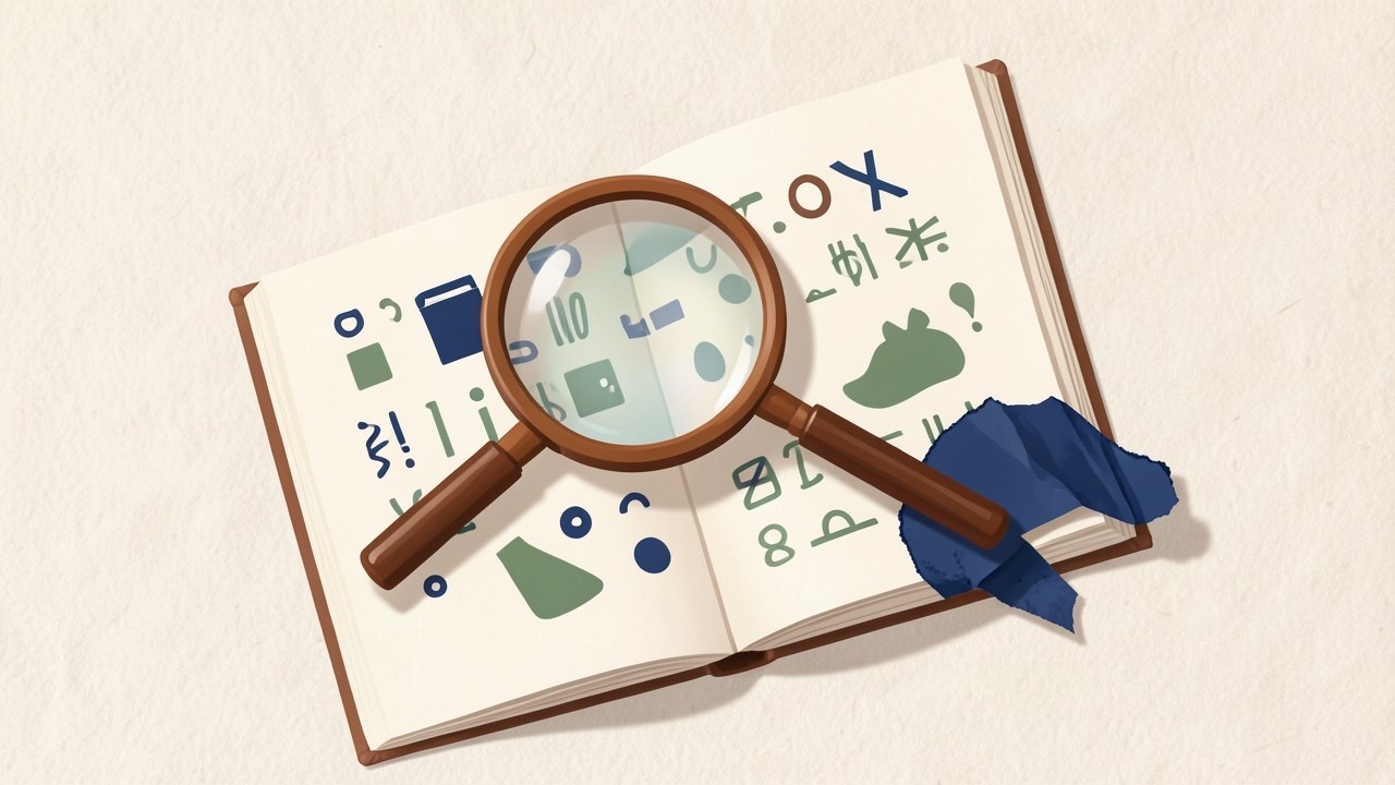 An open dictionary with a magnifying glass over a page of text and a bookmark, symbolizing learning loan vocabulary.