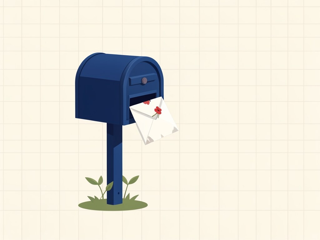 An illustration of a classic mailbox with a letter and a small plant, symbolizing communication and contact.